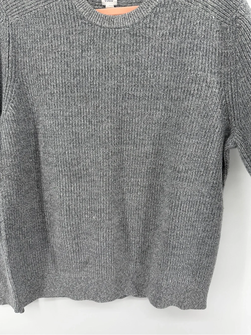 Normalcore Preppy Quiet LuxuryGap For Good Grey Ribbed Knit Crewneck Sweater SzL